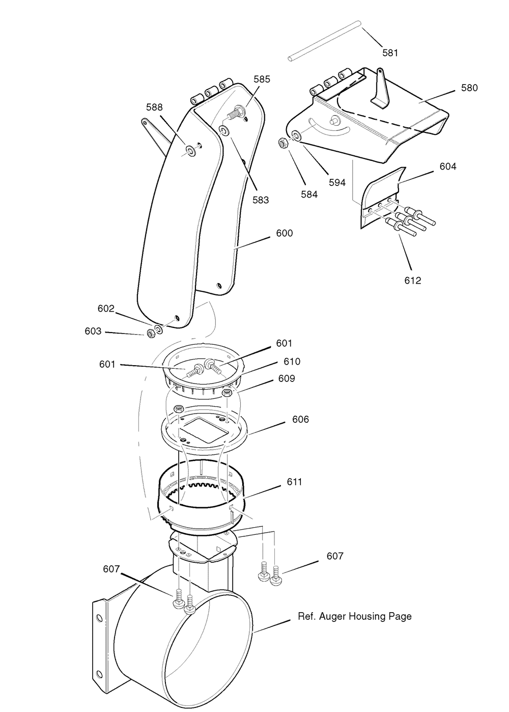 Discharge Chute Diagram and Parts List for 1695368-6291490X54 2007 Briggs and Stratton Snow Blower